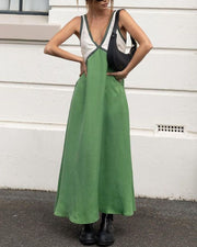 ALMA - CHIC V-NECK CONTRASTING COLOR DRESS #RSA9111RD