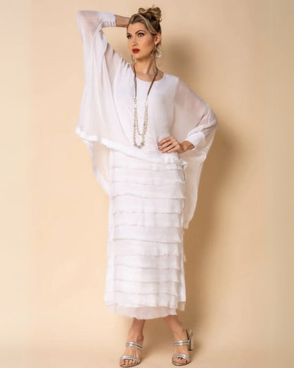 OREANA - Frayed Trim Tiered Midi Dress