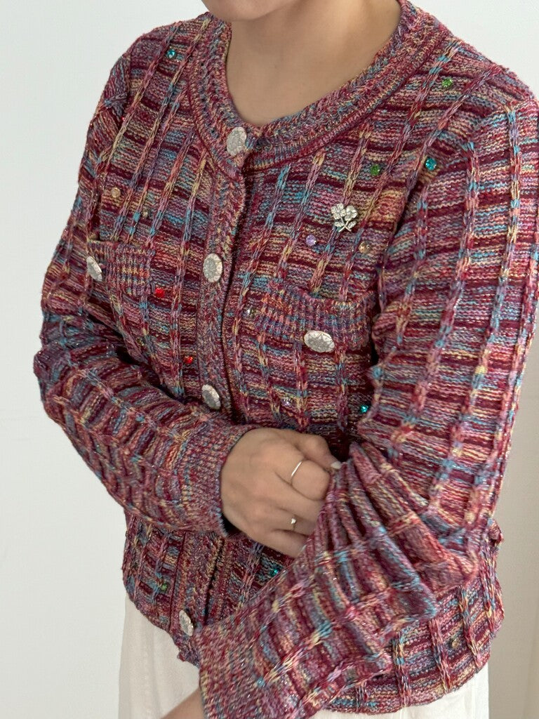 Chanel 2025 Cardigan Pink mix Colors Wool
