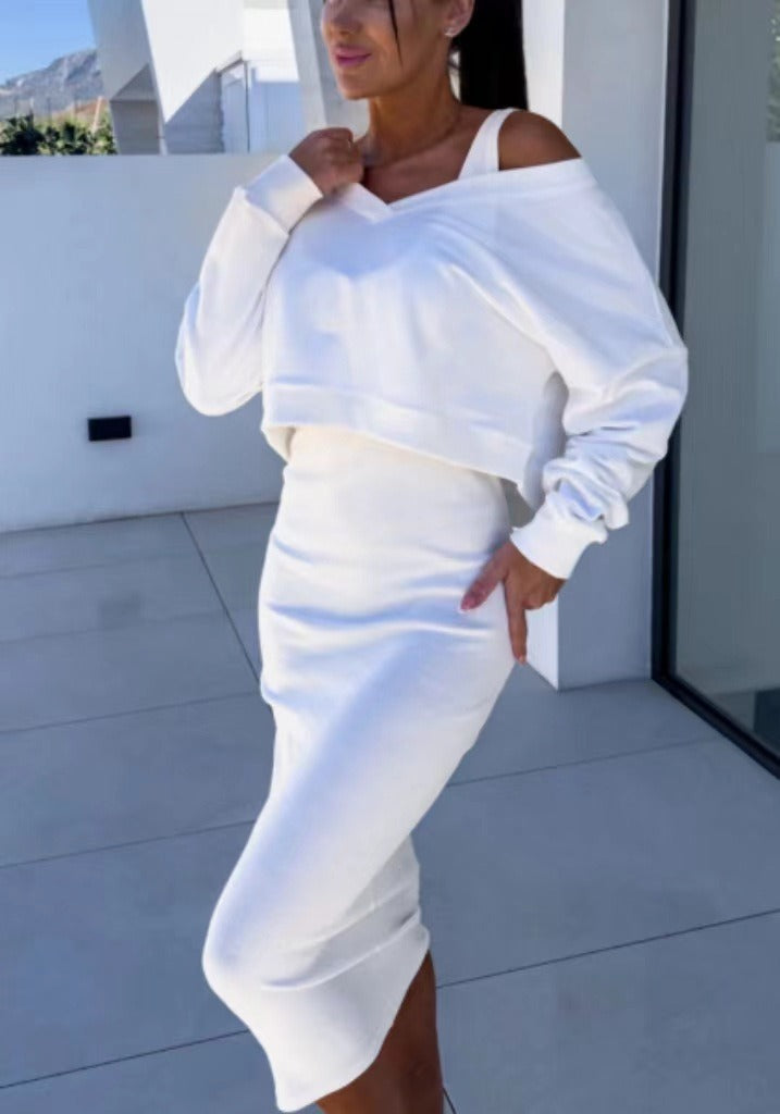 Two-piece set with sweater & midi dress #VEV24223R