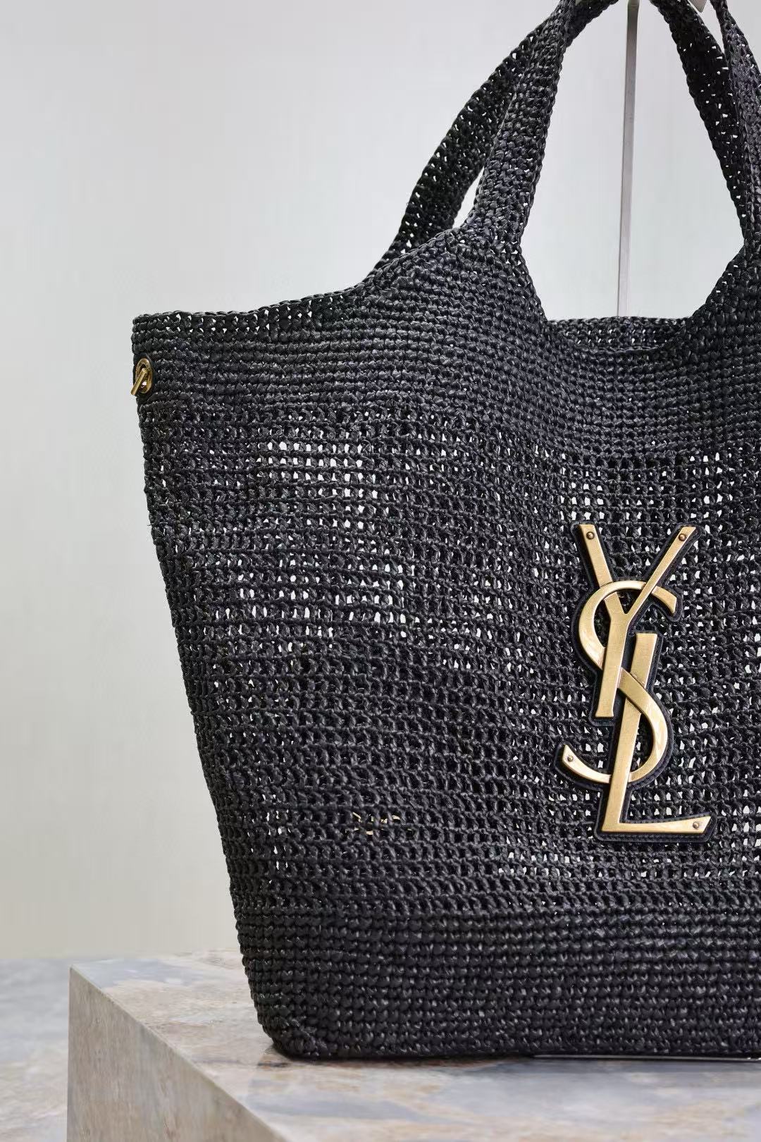 YSL Tote Bag Black Raffia