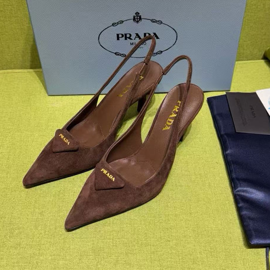 Prada 2025 Slingback Brown Suede Sheepskin