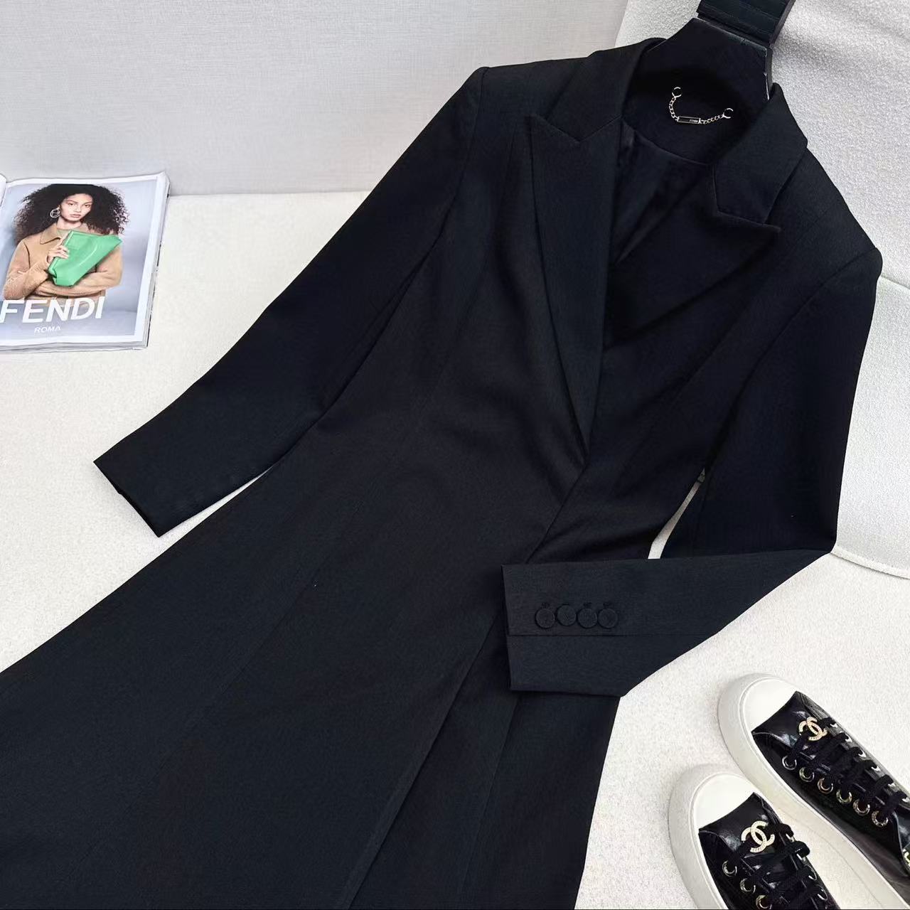 Fendi 25 Long Suit Coat Black Polyester