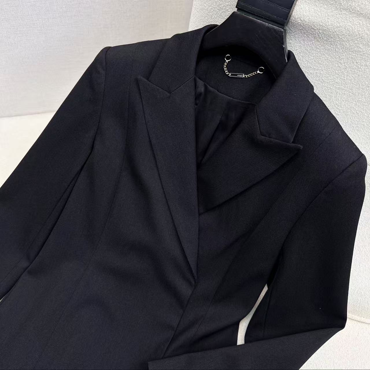 Fendi 25 Long Suit Coat Black Polyester