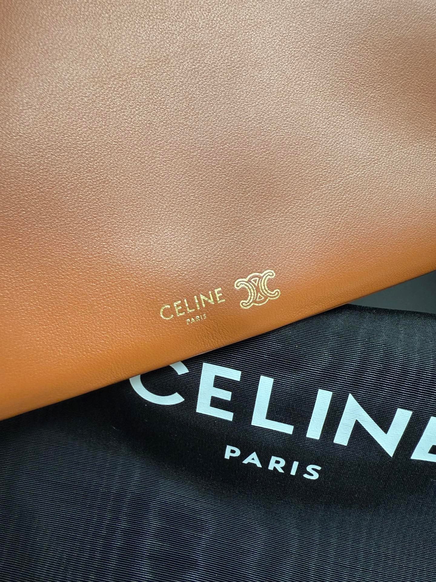 Celine 2025 Trio Flap Bag 22cm Brown Smooth Lambskin Leather