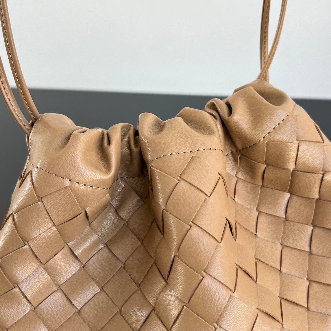 Bottega Veneta 2025 Dustbag Clutch Bag Pale Brown Calfskin