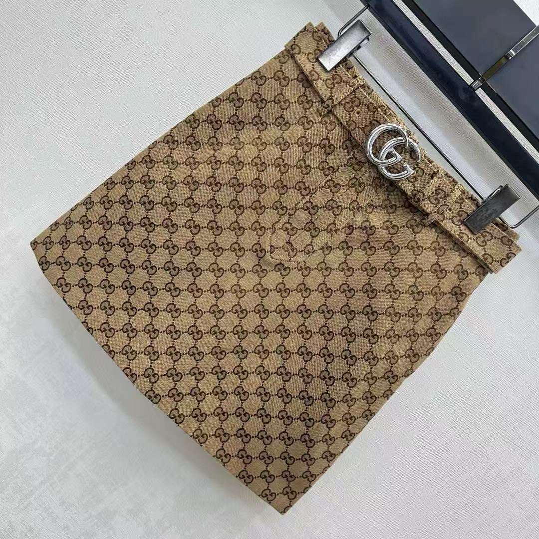 Gucci 2026 Mini Skirt Camel Dark Brown Cotton Polyester
