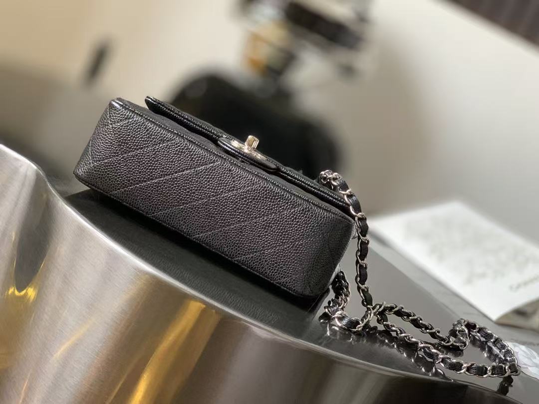 Chanel 2026 Flap Bag 20cm Black Caviar Leather with Silver Hardware