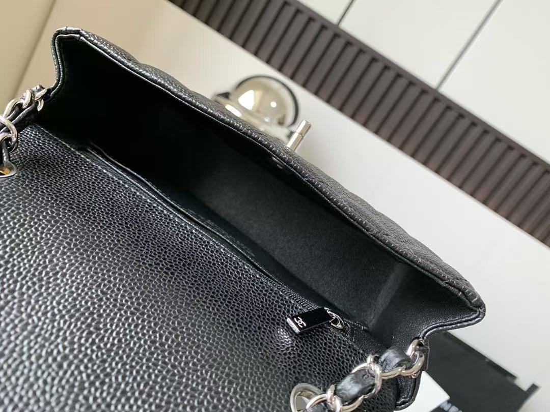 Chanel 2026 Flap Bag 20cm Black Caviar Leather with Silver Hardware