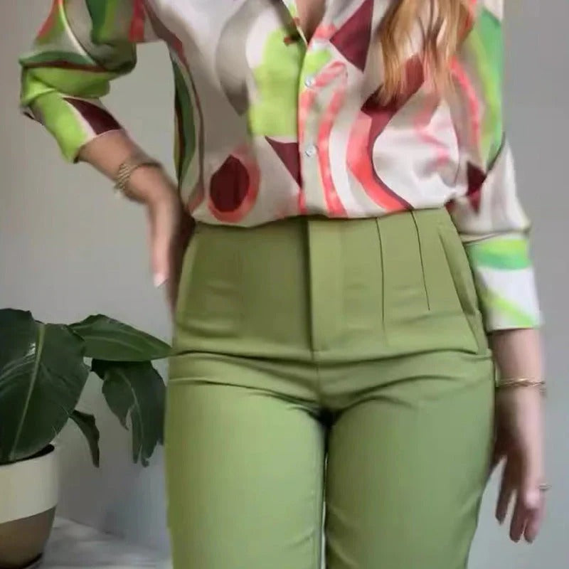 Zweiteiler für Damen: Hemd & Hose mit Print