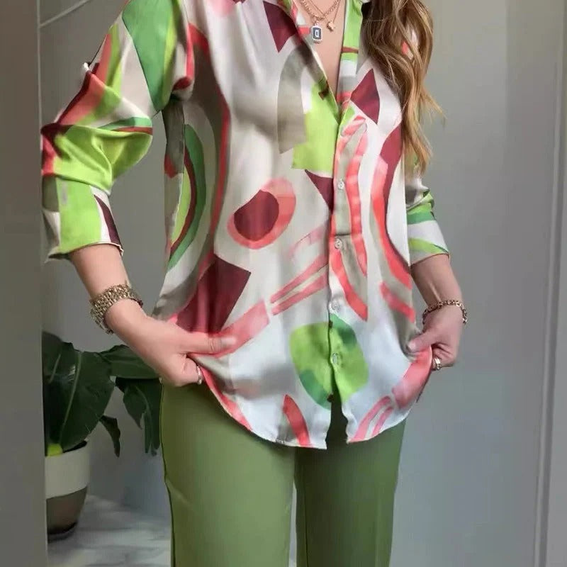 Zweiteiler für Damen: Hemd & Hose mit Print