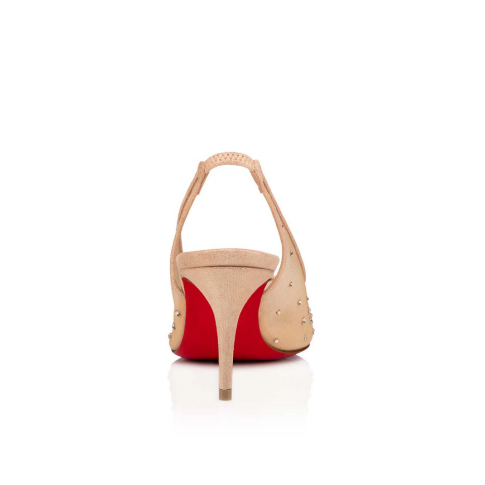 CL Follies Strass Sling Pumps 70mm Fishnet Nude
