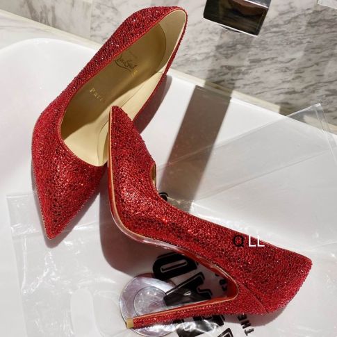 CL Kate Strass Degrade Pumps 100mm Suede Red