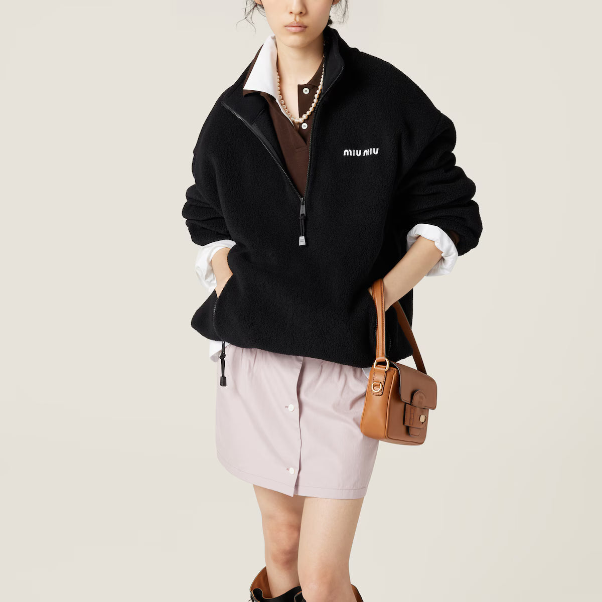 Miu Miu Half-pullover Sweatshirt Black Polyester