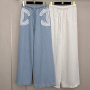 Chanel 2026 Denim Wide-leg Pants With Openwork Floral Cotton 358402