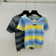 Miumiu 2026 Striped Shirt Yellow Blue and Gray Wool