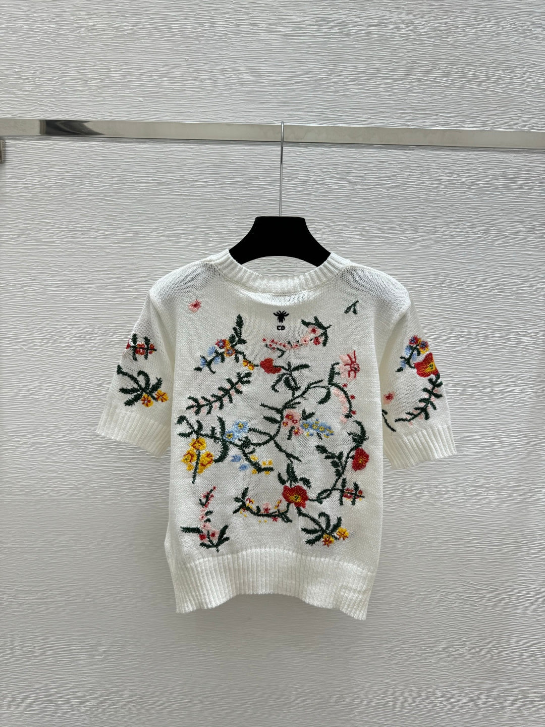 Dior 2026 Floral Crew Neck Knitted Short-Sleeve White Multicolor Wool 136079