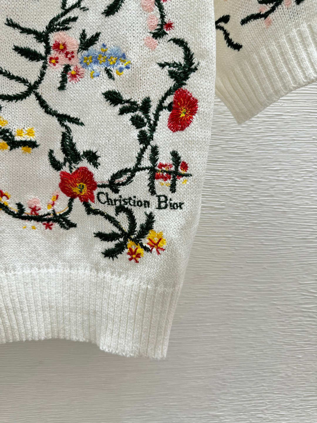 Dior 2026 Floral Crew Neck Knitted Short-Sleeve White Multicolor Wool 136079