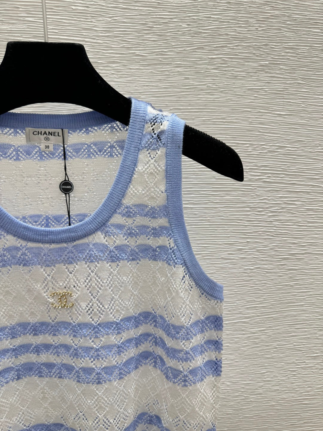 Chanel 2026 Striped Knit Vest Blue and Black Wool Cashmere 368367