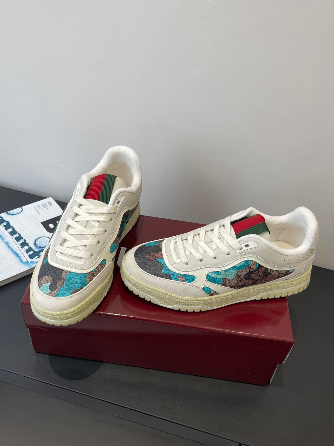 Gucci 2025 Re-Web Sneaker White Blue Leather Fabric