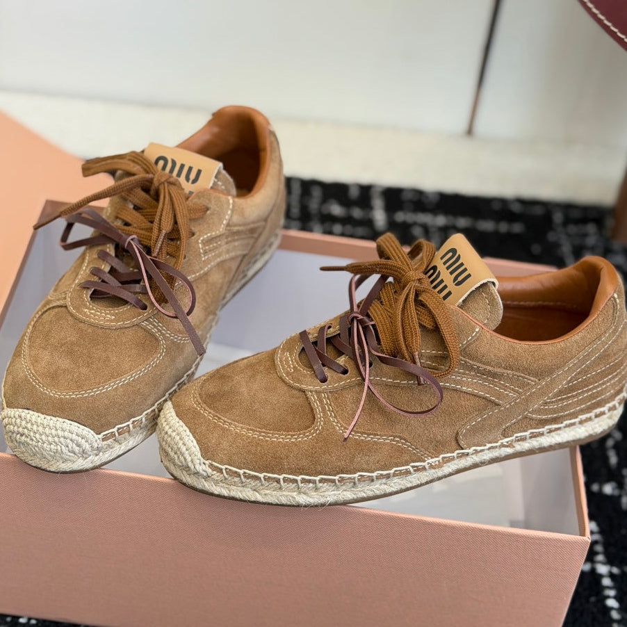 Miu Miu 2026 Espadrille Sneaker Brown Suede Woven 621338