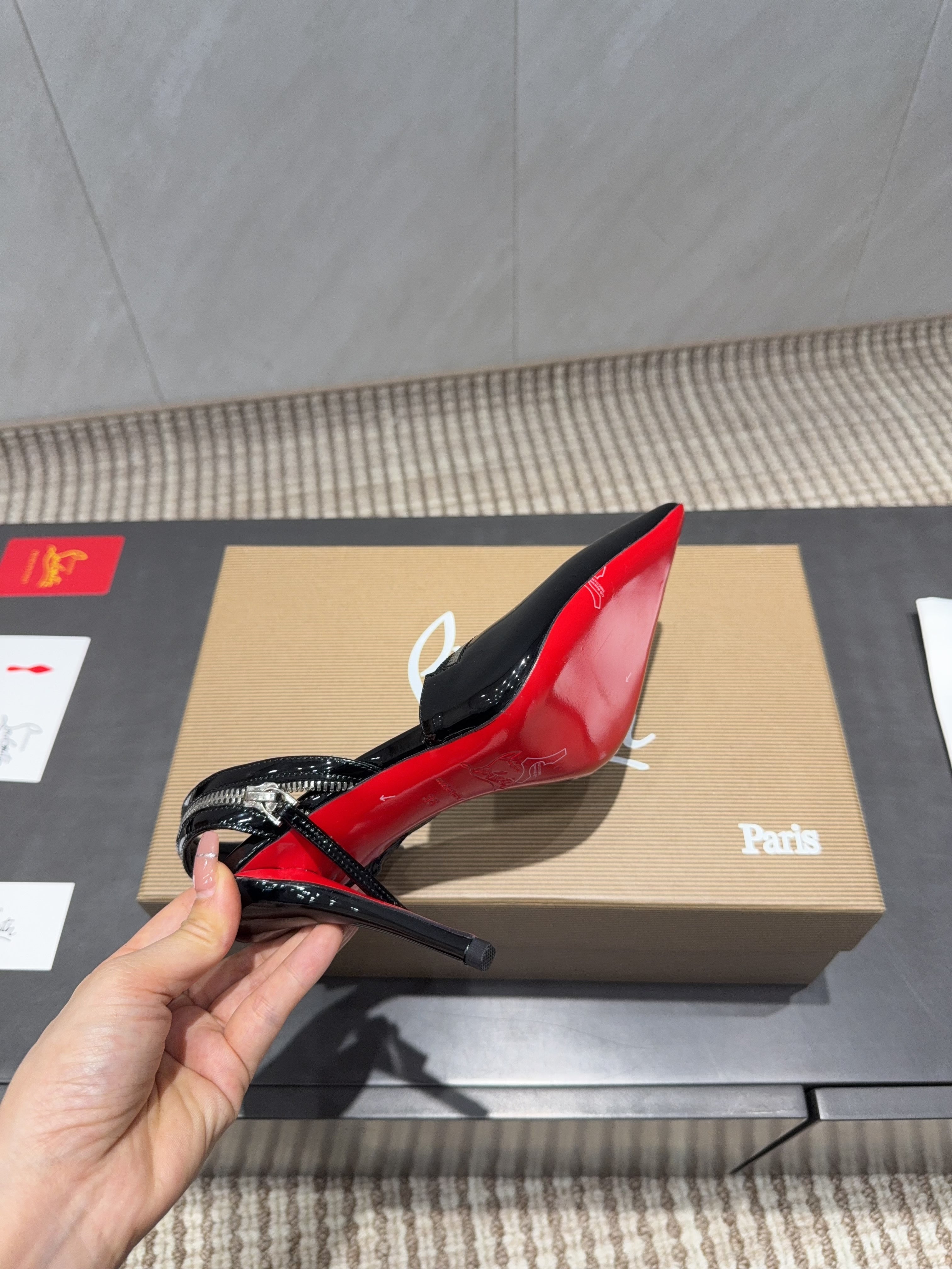 CL 2026 Slingback With Zipper Details 100mm Black Patent Leather 613787