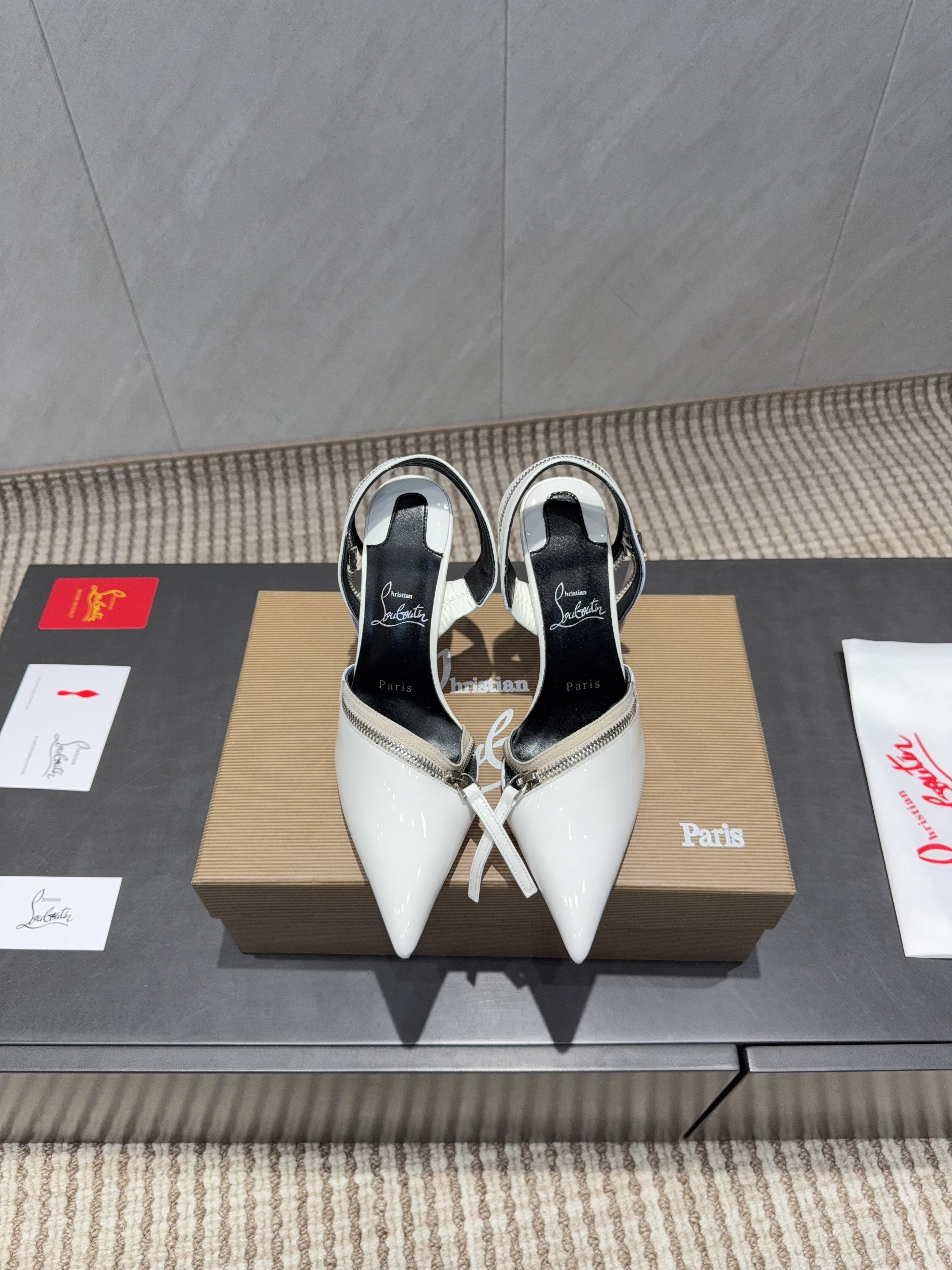 CL 2026 Slingback With Zipper Details 100mm White Patent Leather 613788