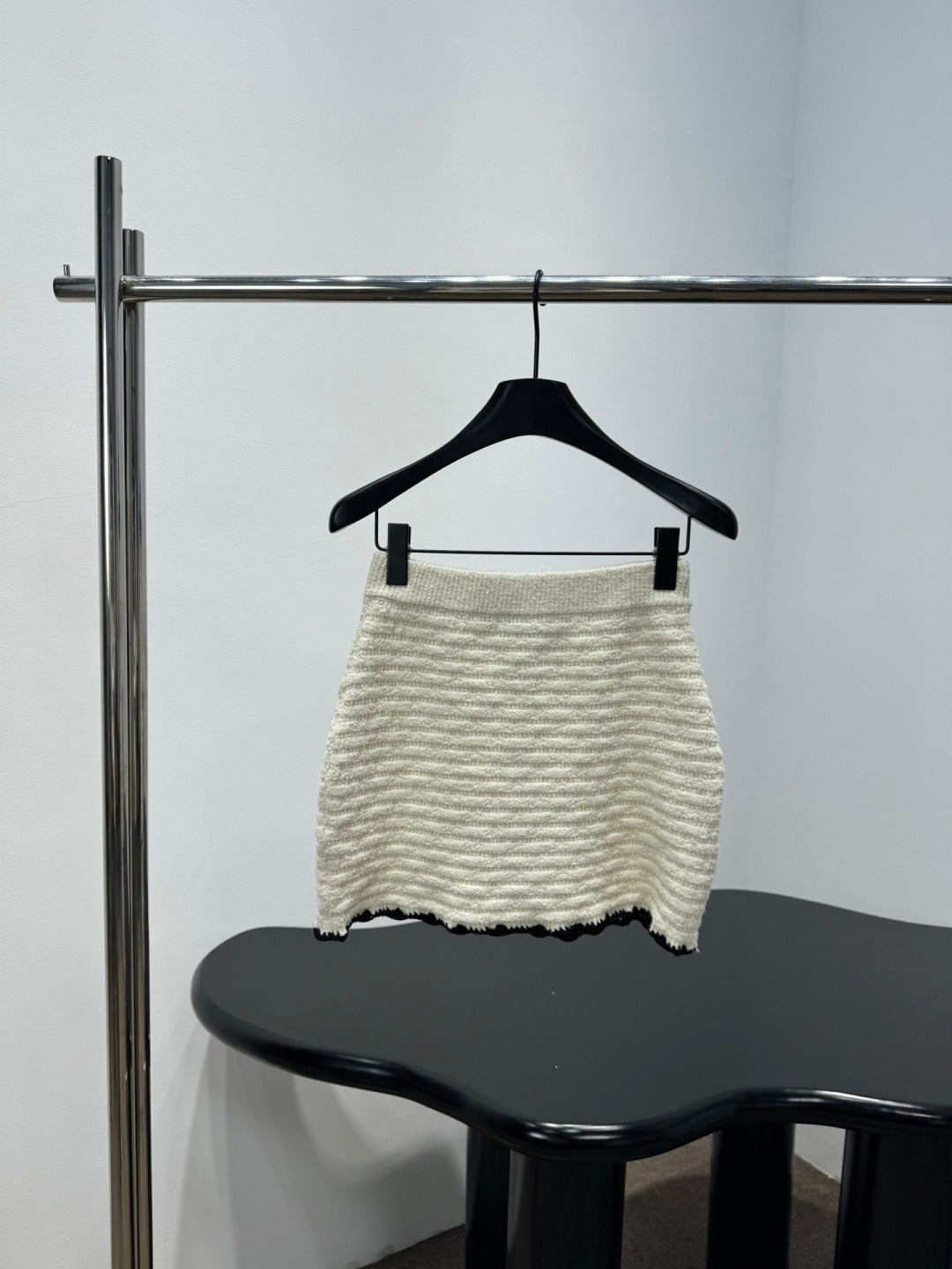 Chanel 2026 Crochet Knit Mini Skirt Off-White Wool