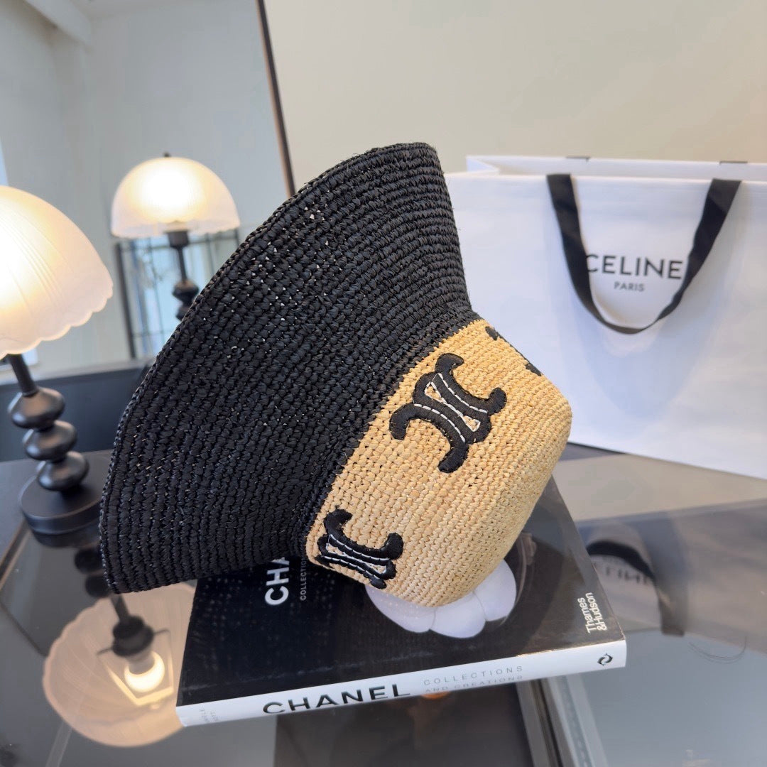 Celine Raffia Black Beige Straw Hat 269031