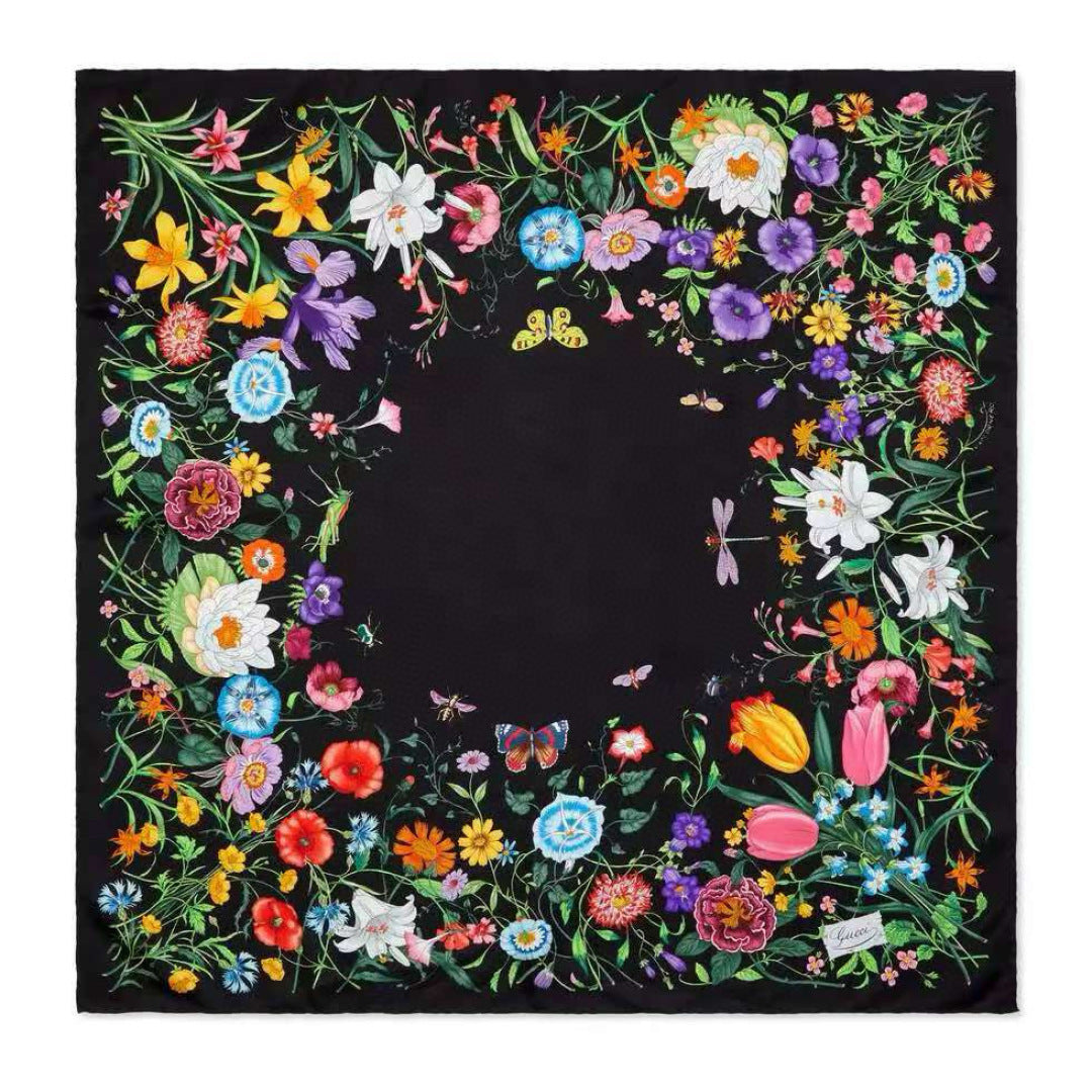 GG Scarf 90CM  Multi-Colored Floral Mulberry Silk 286775