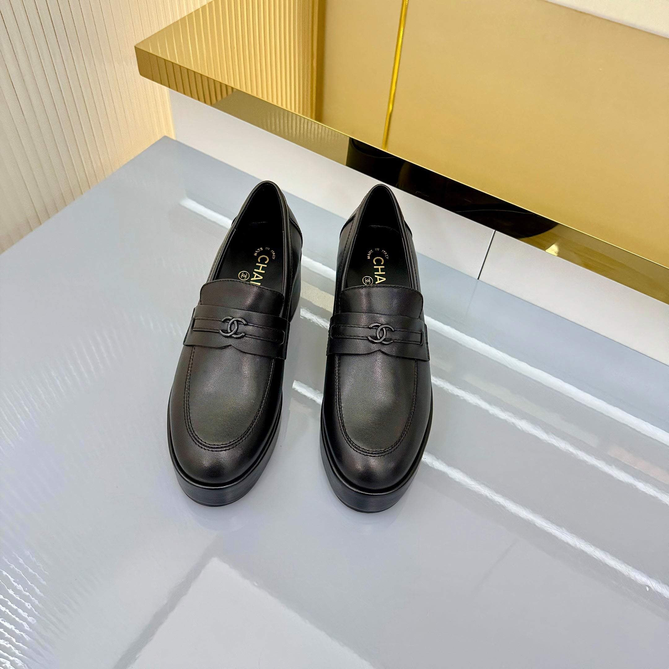 CC 2026 Chunky Heel Loafers 65 Black Calfskin 667753