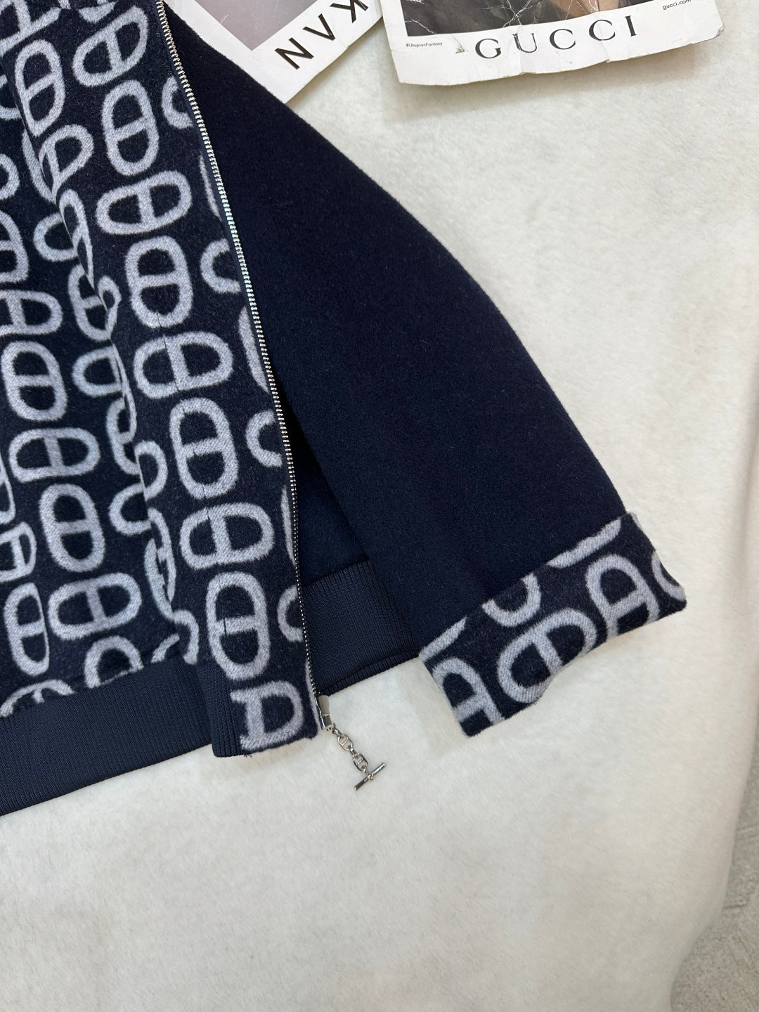 HM 25 Navy Blue Cashmere Cropped Coat 280337
