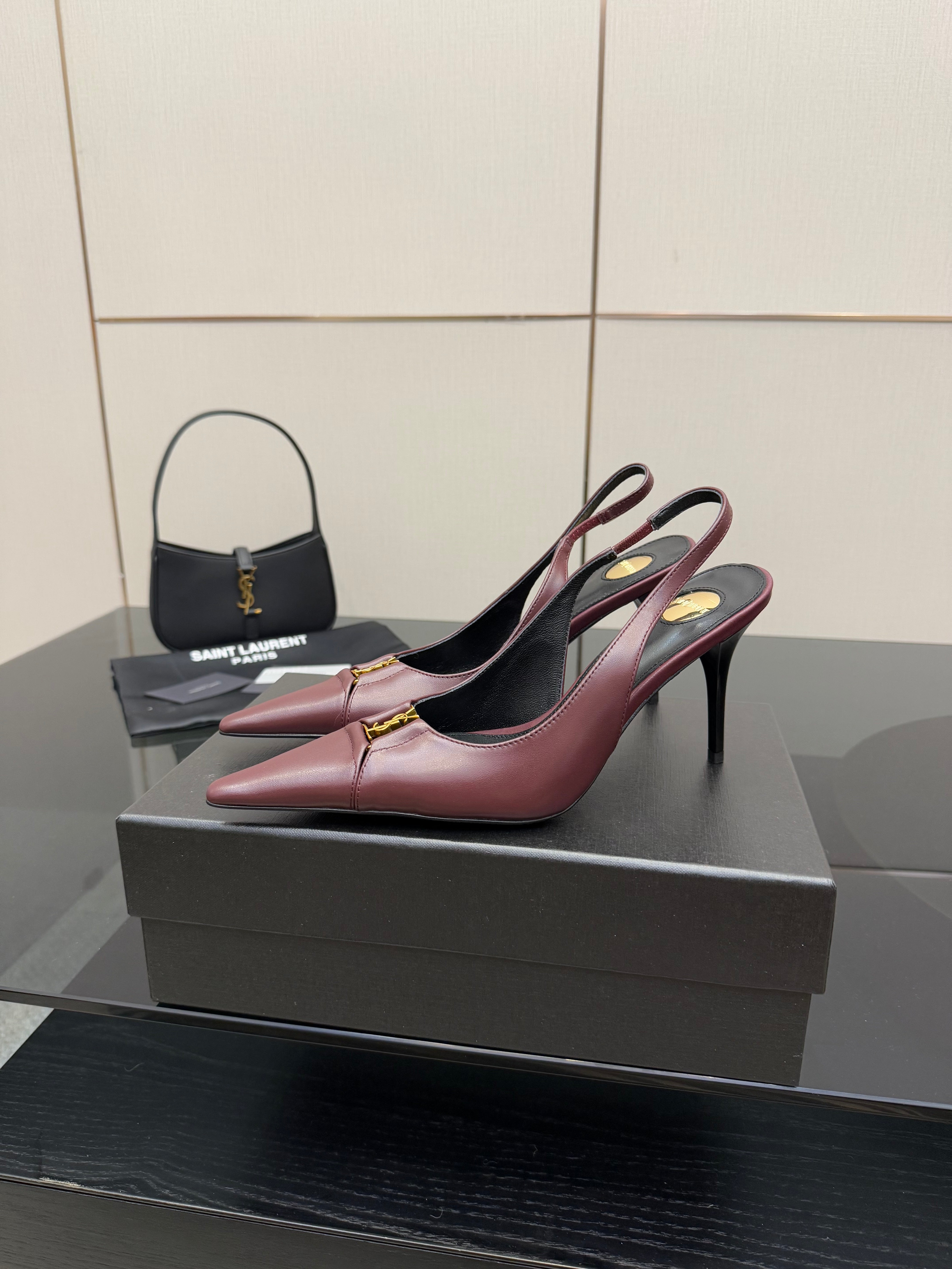 YSL 2025 Slingback Burgundy Cowhide 489913