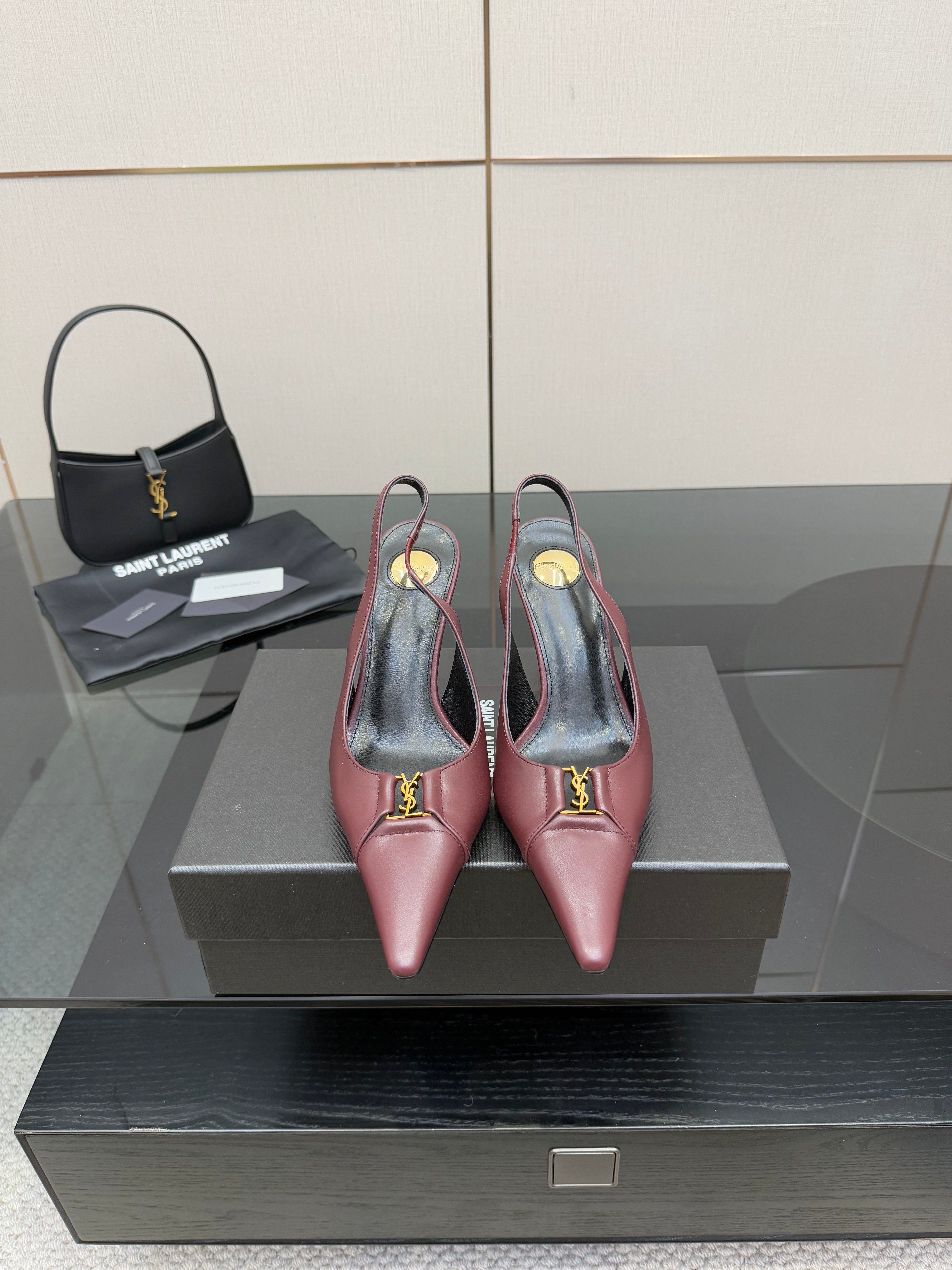 YSL 2025 Slingback Burgundy Cowhide 489913