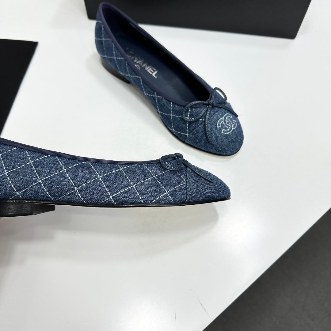 Chanel 2026 Ballet Flat Washed Blue Denim Fabric 674741