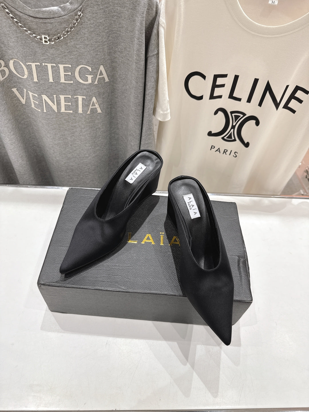 Alaia 25 Cube Wedge Mules Black Silk Sheepskin 300084