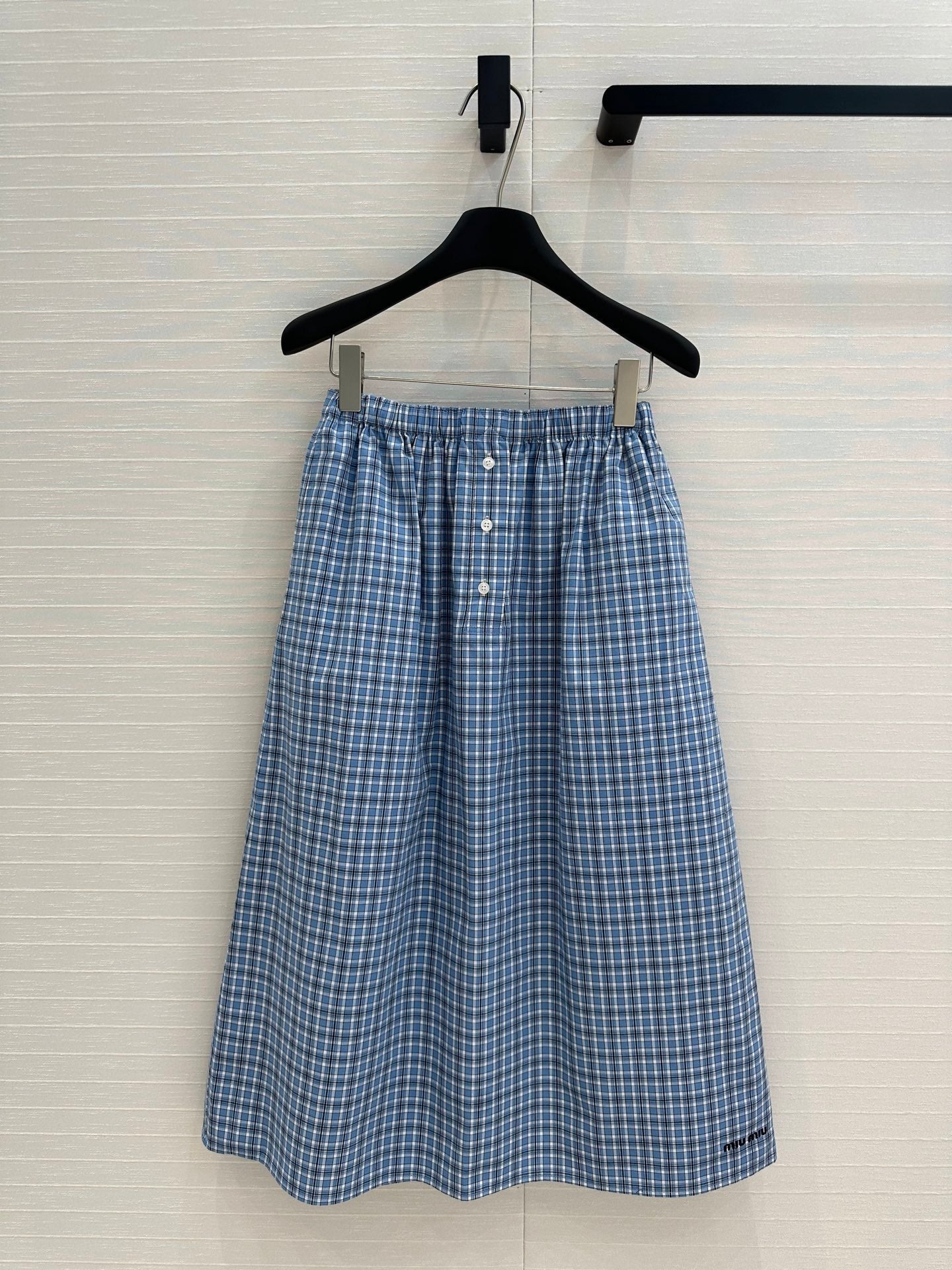 Miu Miu Plaid Skirt Blue Cotton