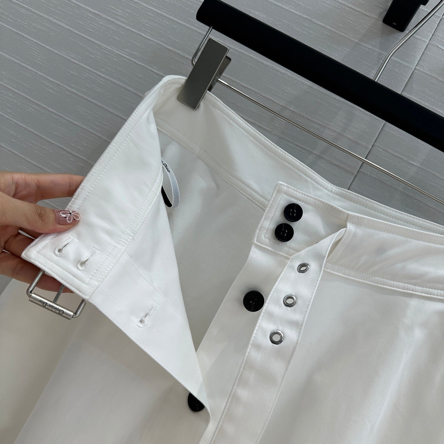 CD 25 Belted Single-breasted Long Skirt White Cotton