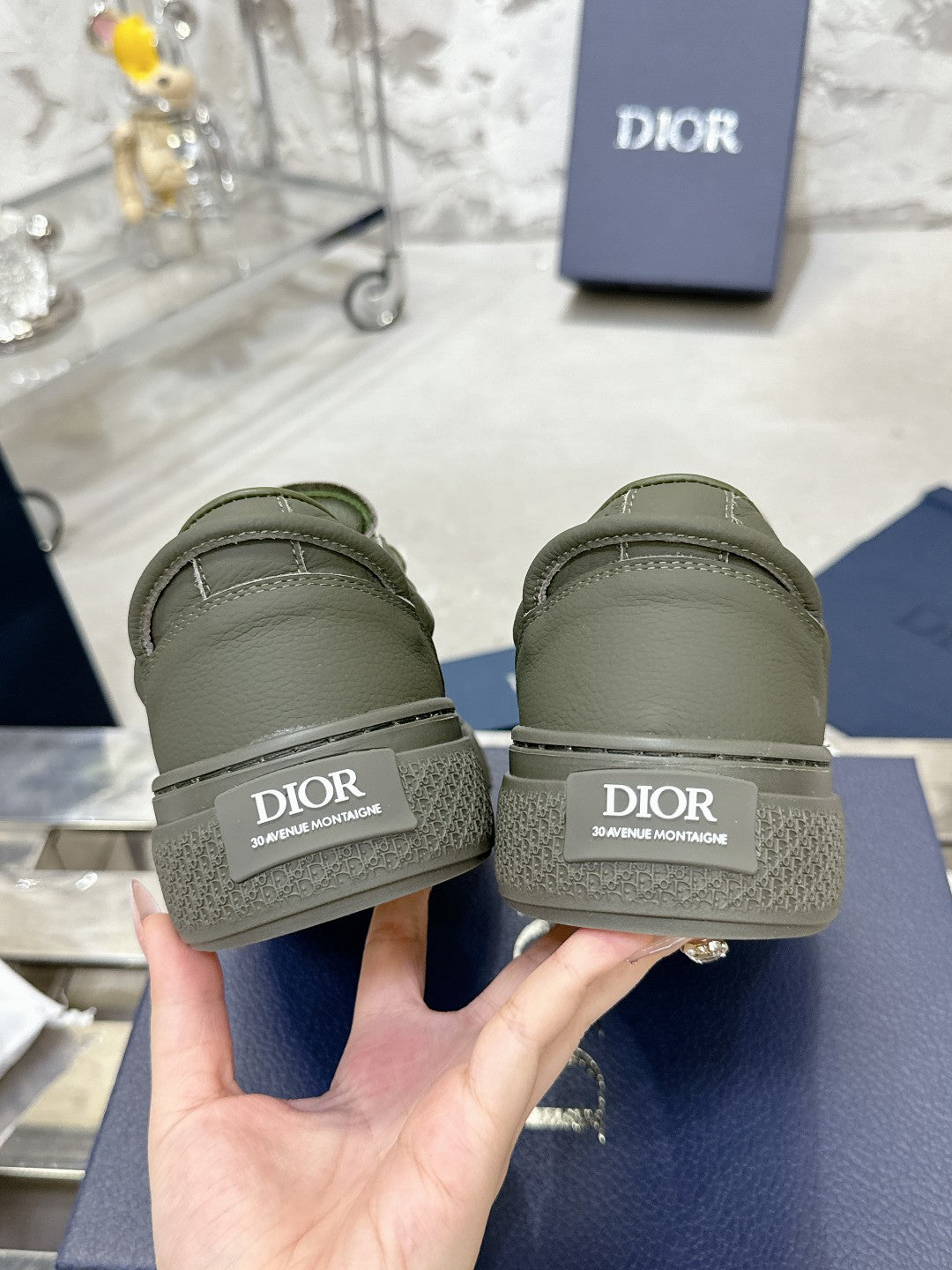 CD B33 Sneaker 30mm In Grey Green Monogram Calfskin 100556