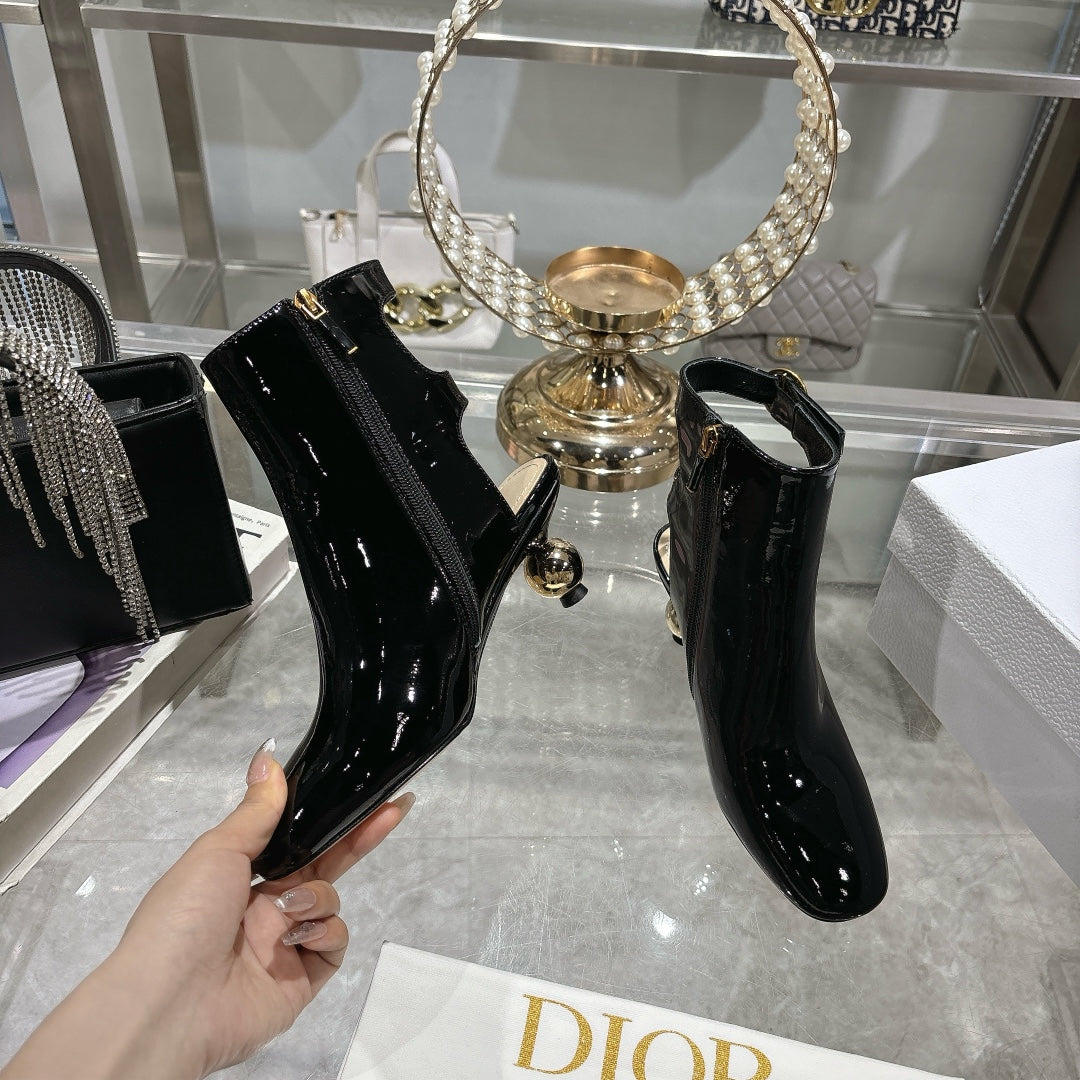 D-Idole Heeled Ankle Boot In Black Glossy Lambskin 996440