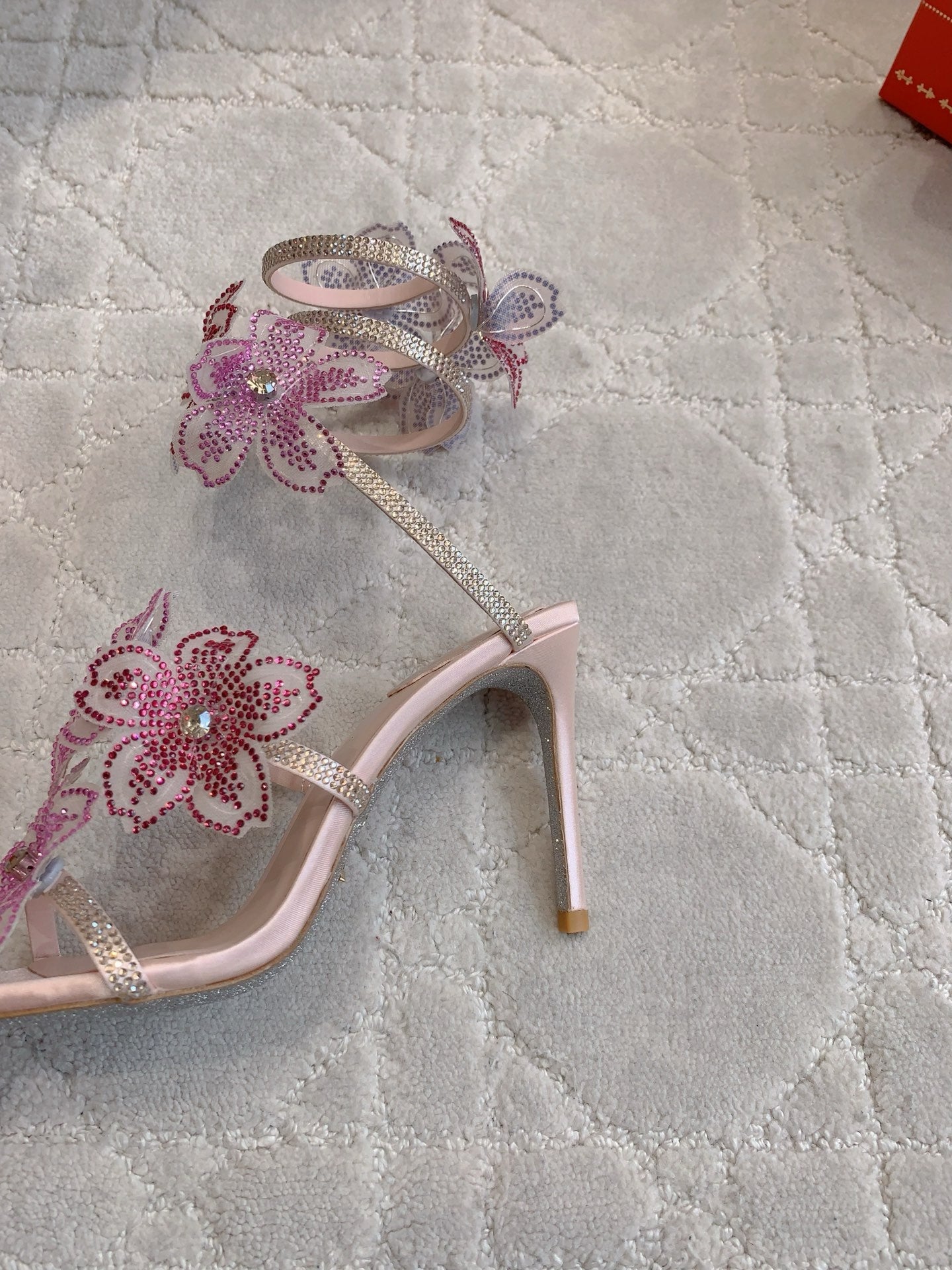 RC Flower Sandals Pink Sheepskin Rhinestones 328465