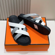 HM Men's Kazimir Slide Grey White Calfskin 562768