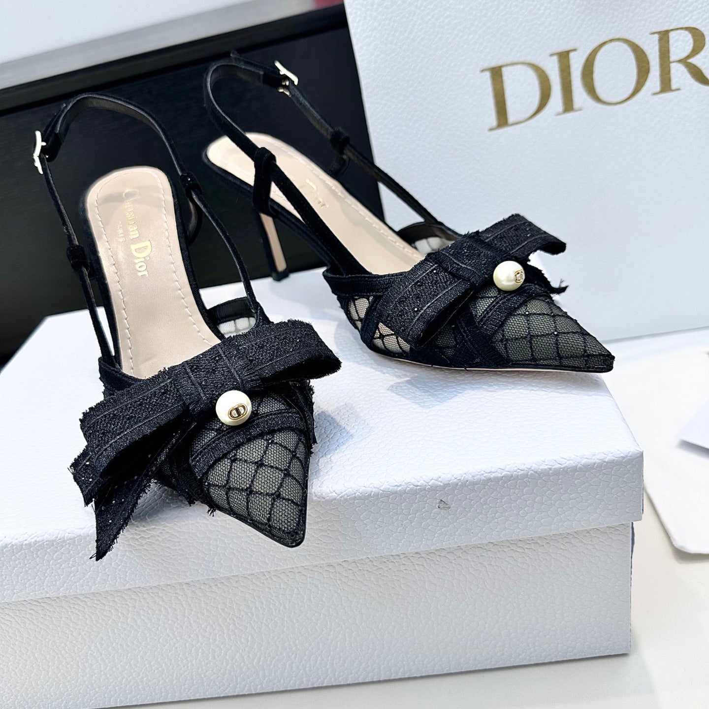 CD 26 Slingback 85 Black Mesh Leather 622212