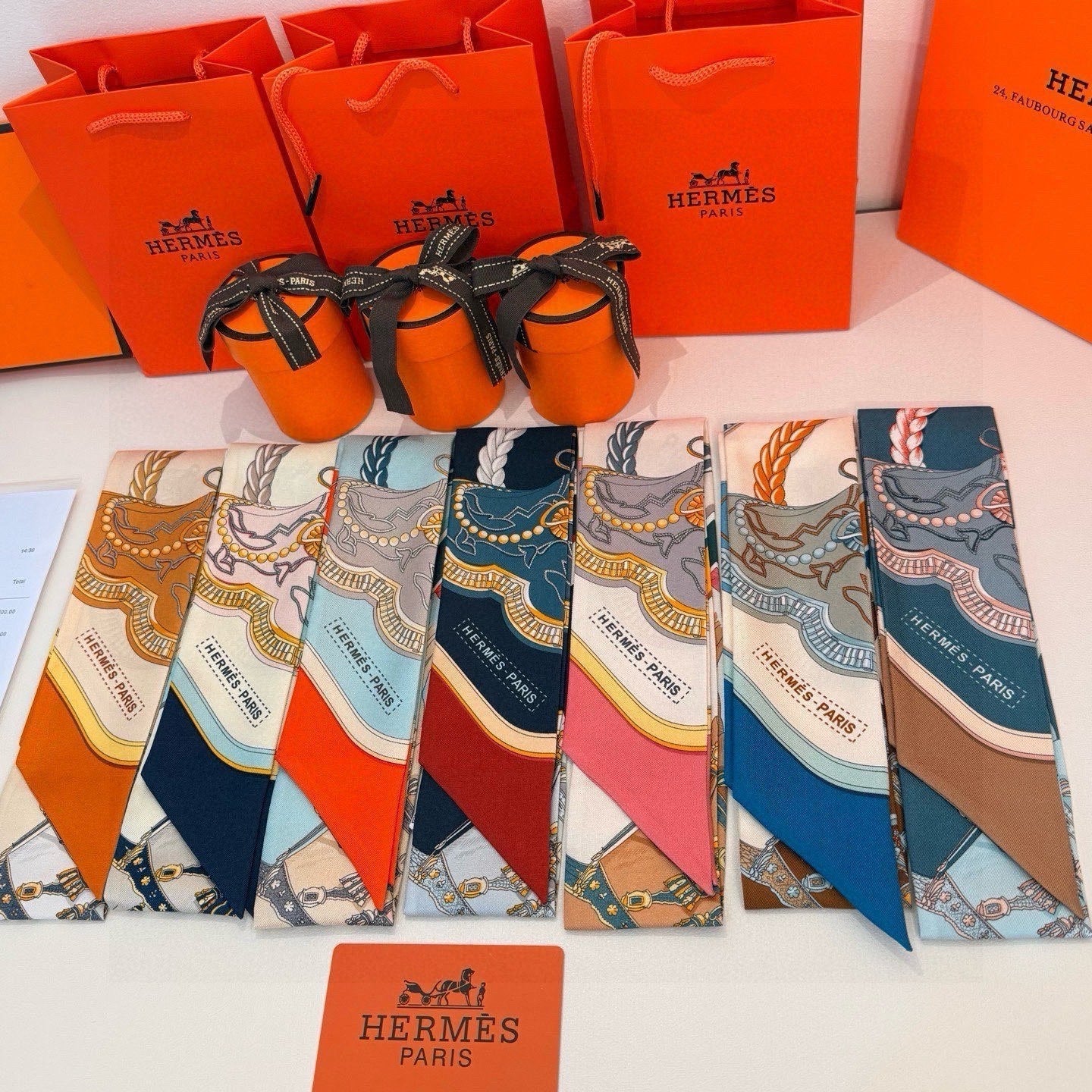 HM Twilly Mini Scarf 86CM Orange Black Blue Mulberry Silk 968827