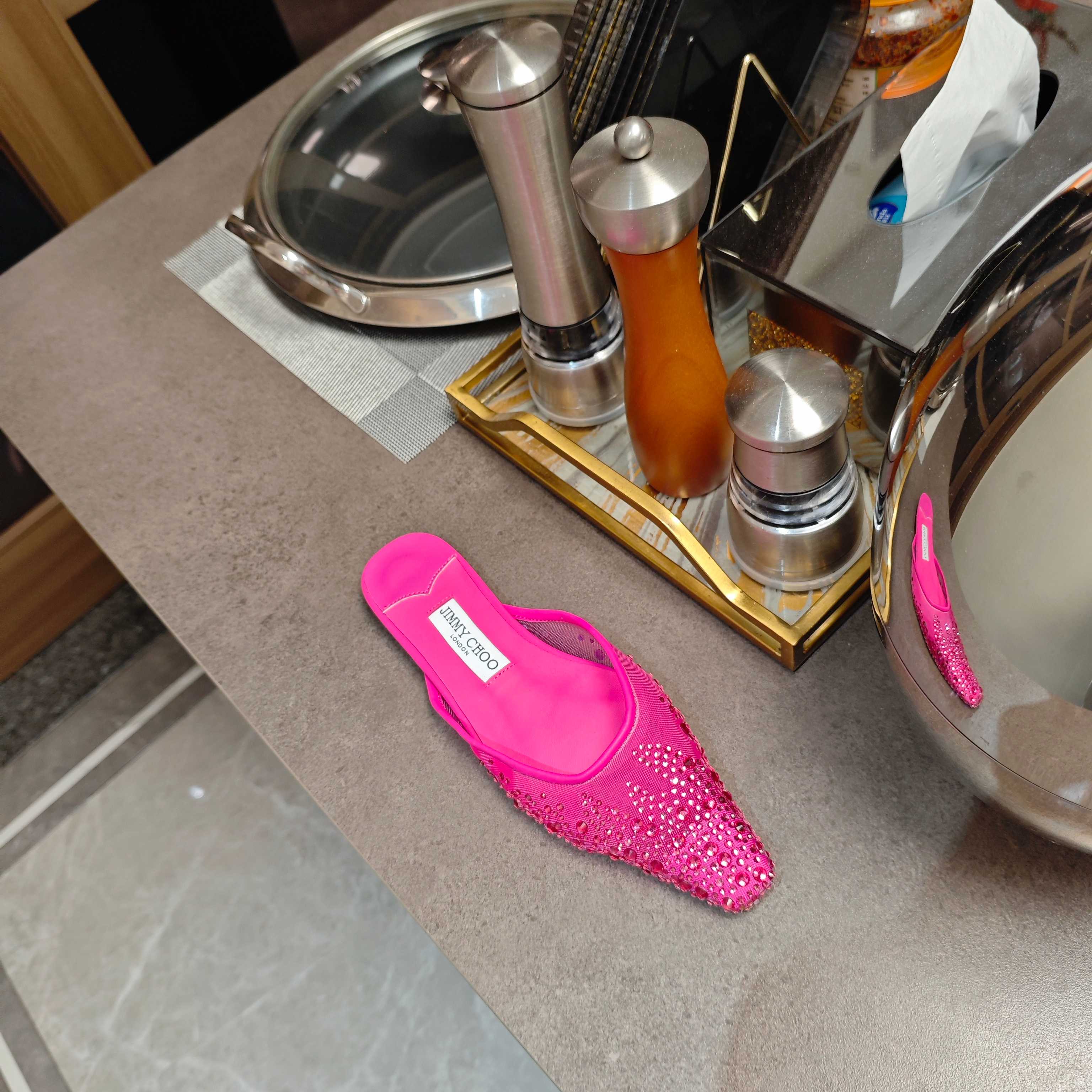 Jimmy 25 Mule Flats Deep Pink Mesh Gauze 240057