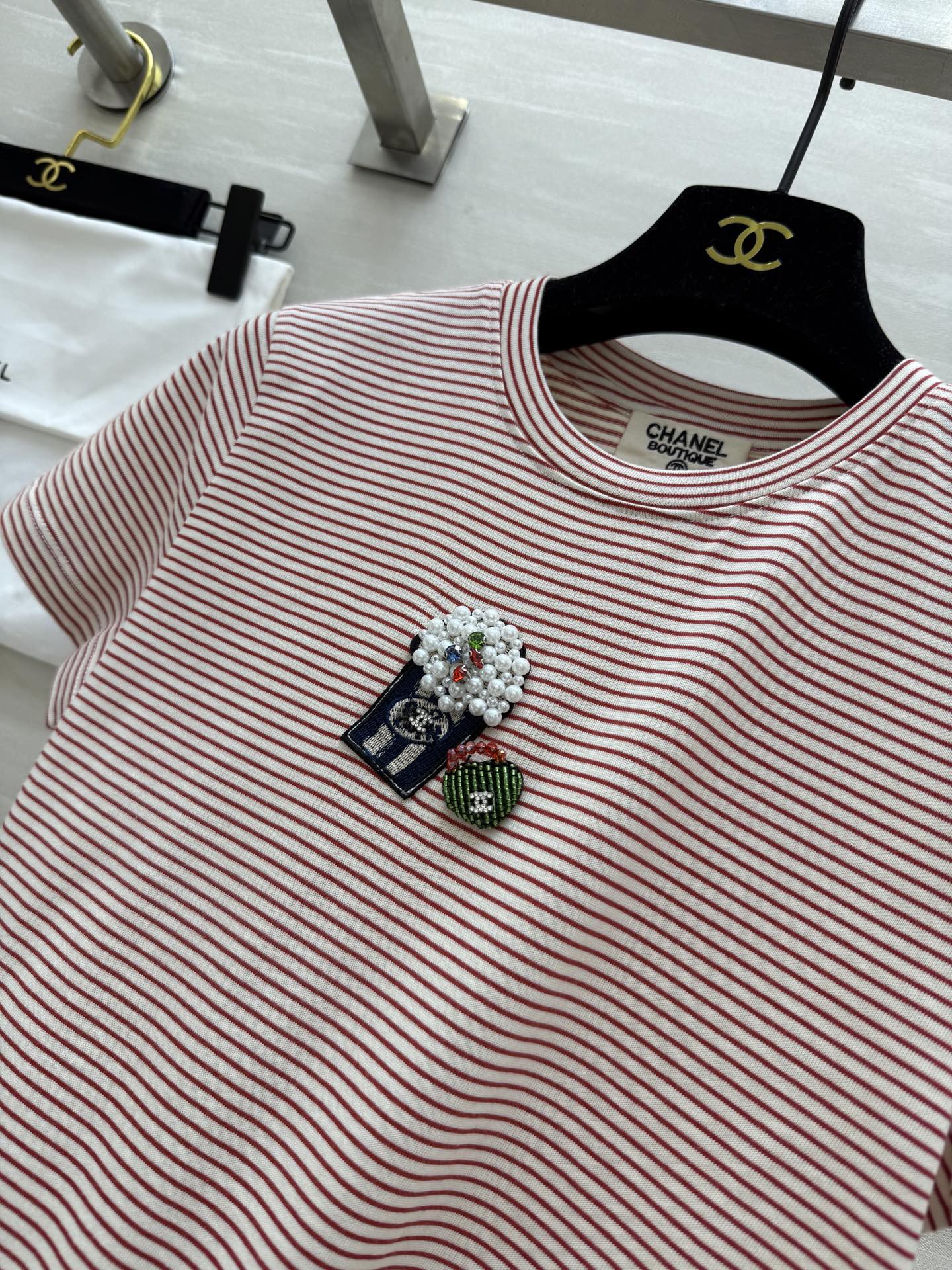 CC Beaded T-shirt Pink White Cotton