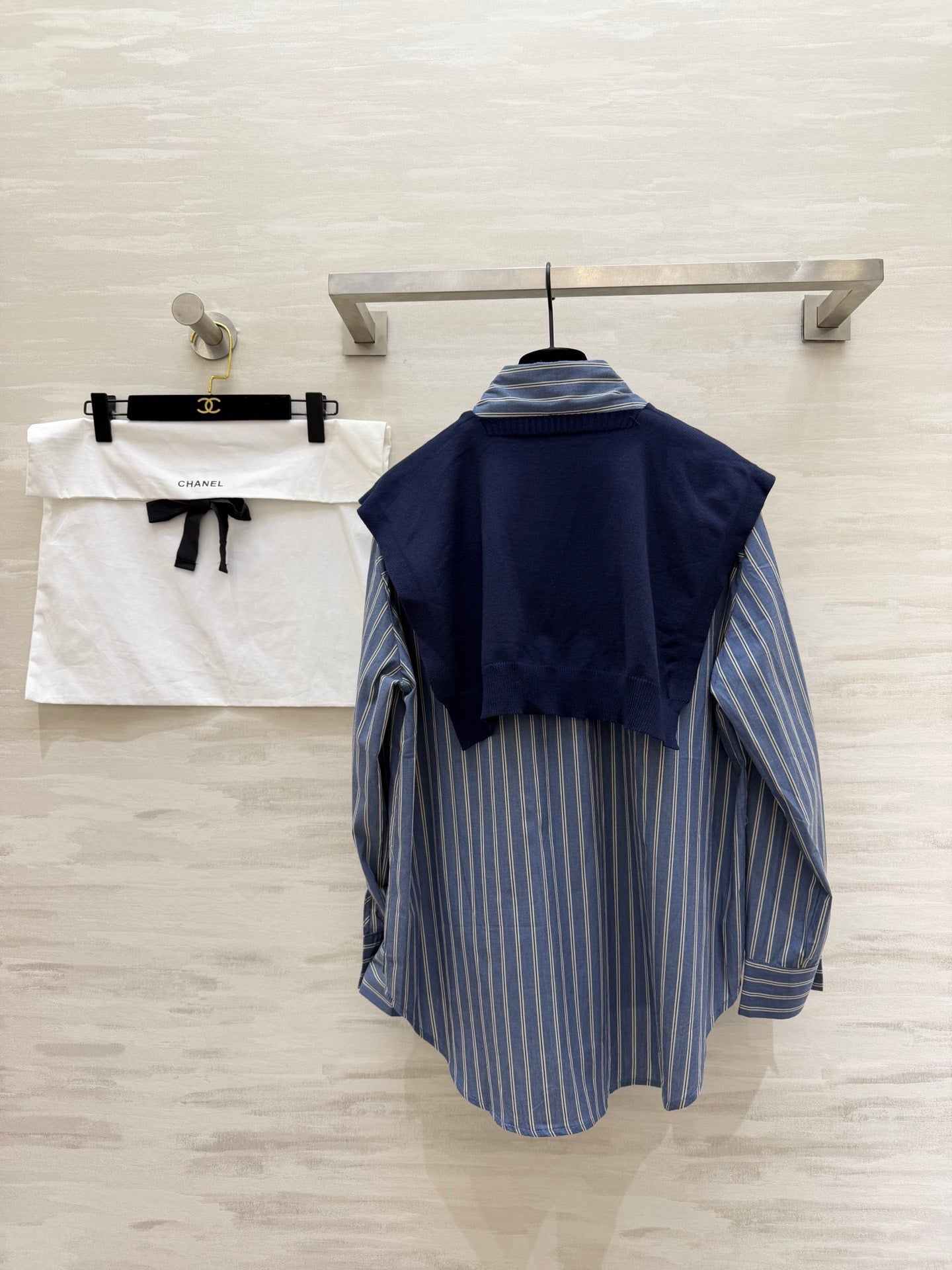 Chanel 2026 Sriped Shirt and Knitted Shawl Blue Cotton 352264