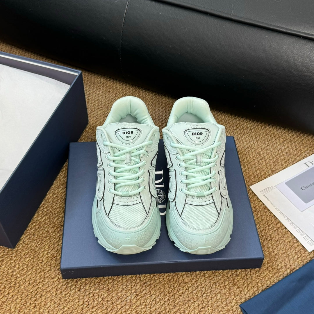 CD And Stone Island B30 Sneaker Light Turquoise Cowhide And Polyester Mesh Fabric