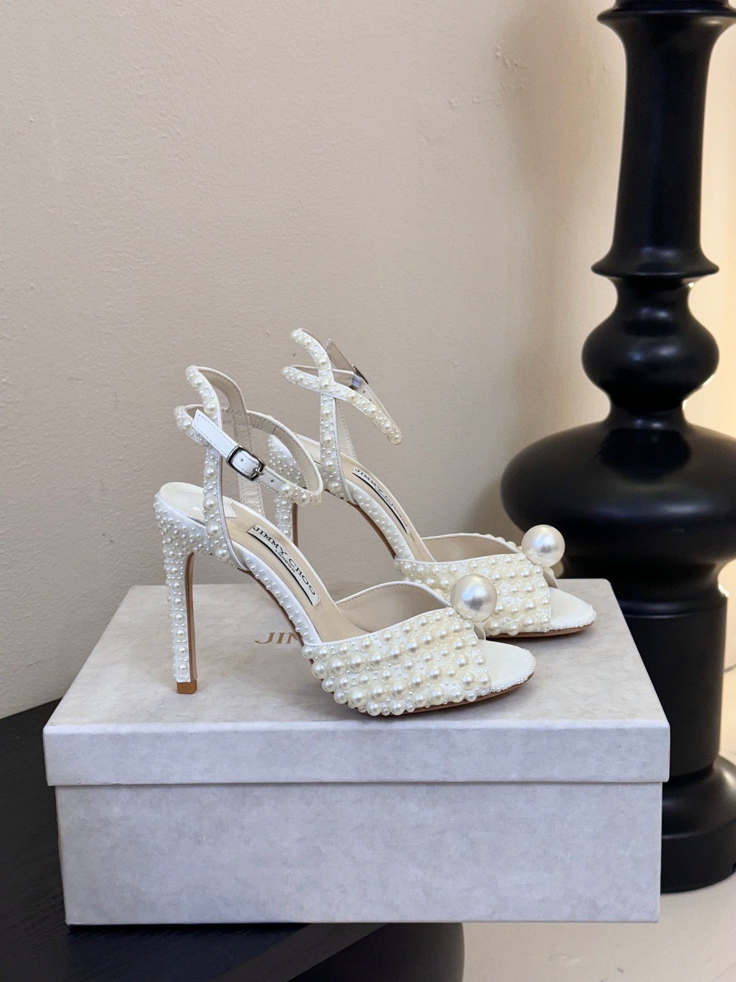 Jimmy Choo 2026 Sacora 100 Sandal Pearl Shine White Cowhide