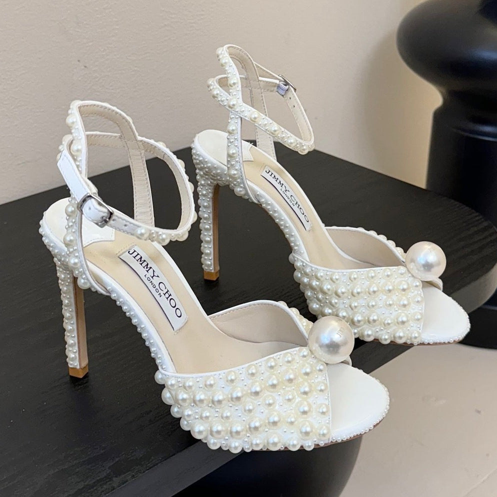 Jimmy Choo 2026 Sacora 100 Sandal Pearl Shine White Cowhide